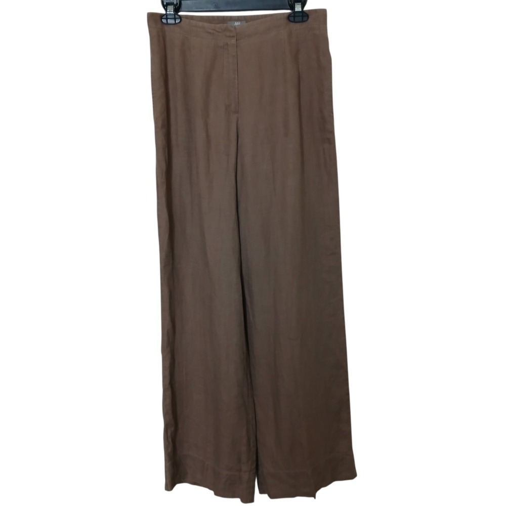 J JILL Pants Womens 6 Brown Pure Linen Wide Leg Trousers Casual Summer Light